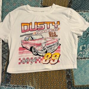 White Crop Top with Pink Graphic